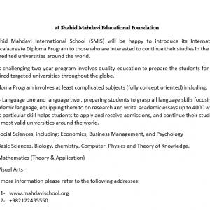 International Baccalaureate Diploma Program  at Shahid Mahdavi Educational Foundation